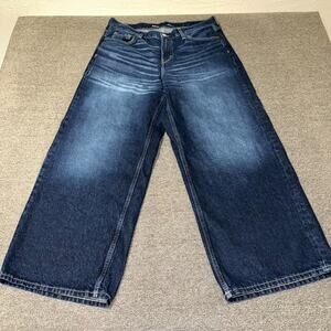 Old Navy Baggy Wide Leg Jeans Womens 12 Blue Denim Mid Rise Dark Wash Streetwear